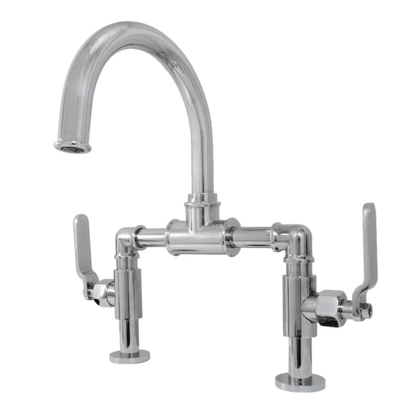 Whitaker Industrial Style Bridge Bathroom Faucet W/ Pop-Up Drain, Chrm